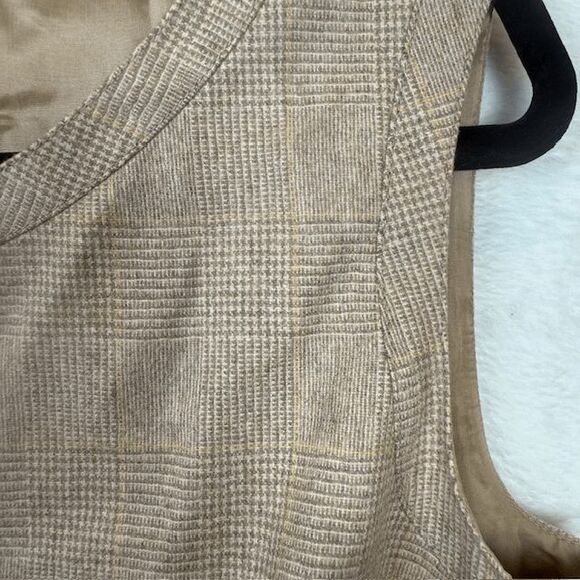 AKRIS PUNTO Wool Midi Dress Sleeveless Tan Plaid Check Back Zip Size 12 - Picture 3 of 14